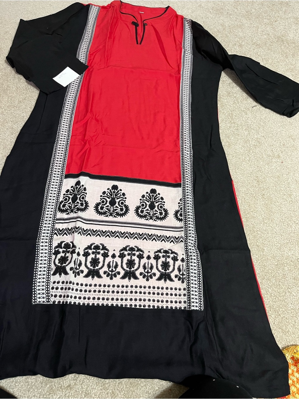 Indian Summer Red and Black Long Sleeve Embroidered Tunic